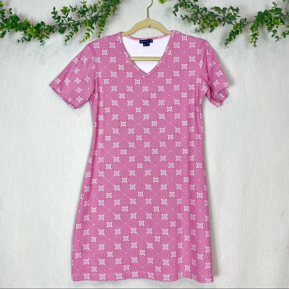 Melly M Vintage Pink Retro Psychedelic Floral Print Stretch Mod Mini Dress